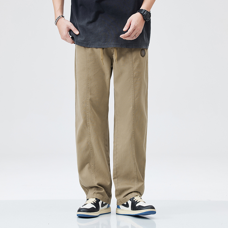 Eooy 2026 New Spring and Summer Men's Straight-Leg Pure Cotton Loose Workwear Khaki Casual Pants Men's Long Pants