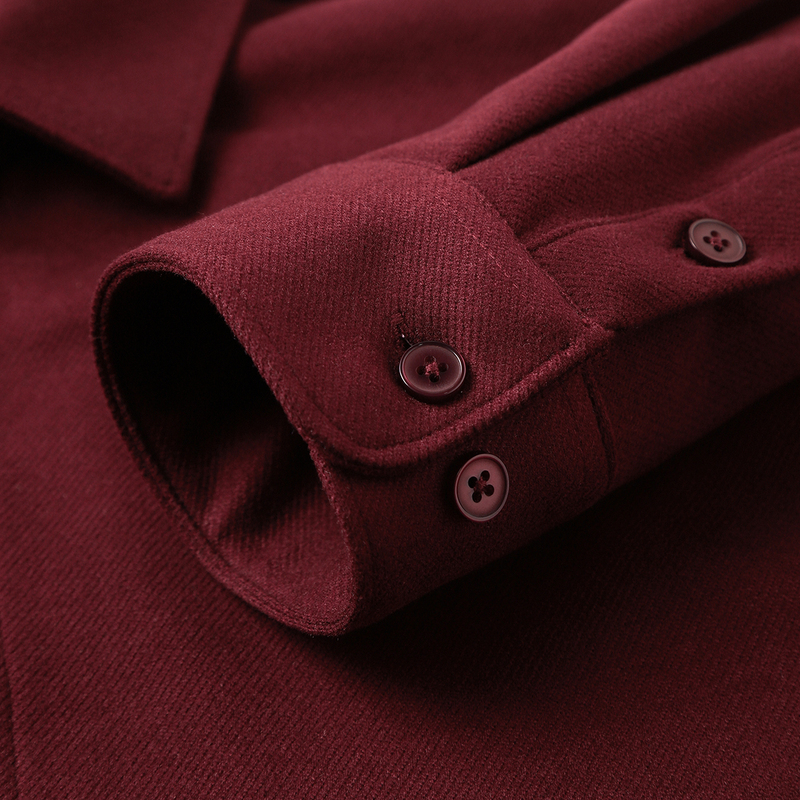 Ankorei's Outfit! Angora Red Heavy Brushed Cotton Long-Sleeved Shirt for Men, Burgundy Color That Enhances Complexion, Stylish Jacket for Women