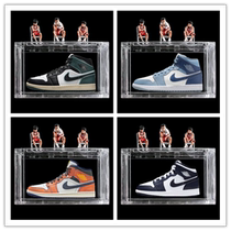 New AJ1 Mid Top White Blue White Black Green Mens Shoes Orange White Black Pink Shoes Mens and Womens Same Style Racing Shoes