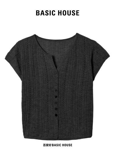 Basichouse Korean Baijiahao Short-Sleeved Women's Summer New Simple Thin High-End Versatile Hollow Knit Top