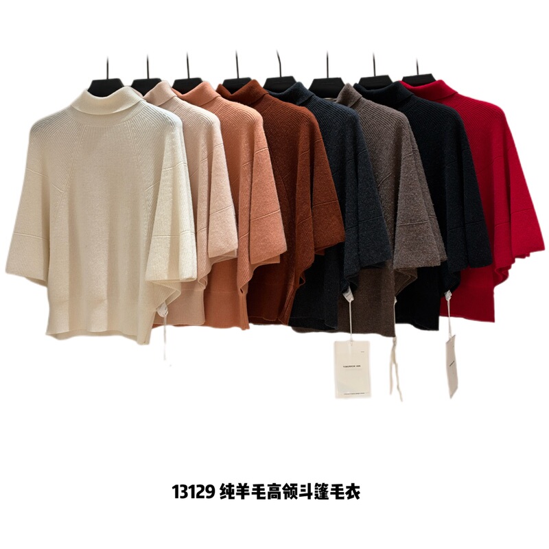 Tomorrow Ann Sheep Wool Turtleneck Cape Top Warm Sweater Contains 100% Sheep Wool 13129 #