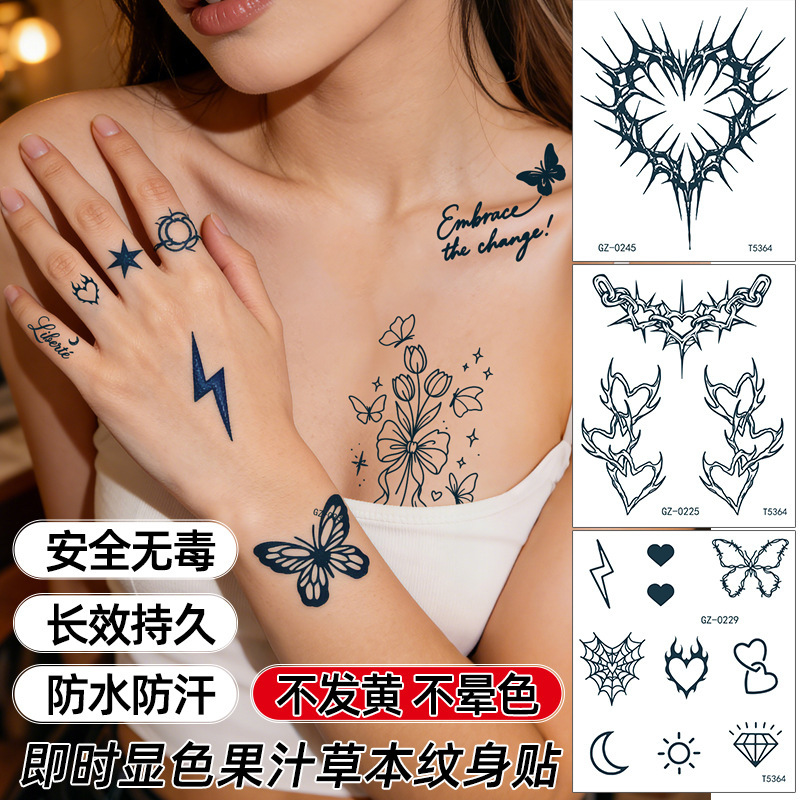 Juice Herbal Tattoo Stickers Waterproof Long-Lasting Fresh Style Temporary Disposable Tattoo Stickers