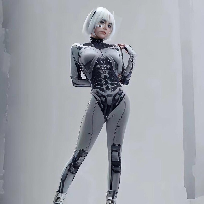 Cyber Tech-Inspired Clothing for Women, Futuristic Warrior Bodysuit, Robot Cyberpunk Mecha Girl Jumpsuit