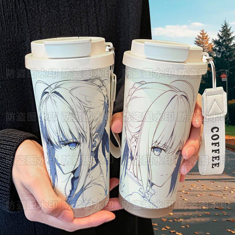 呆毛王saber可爱保温杯316不锈钢大容量提绳吸管水杯车载咖啡杯评价- 淘宝网