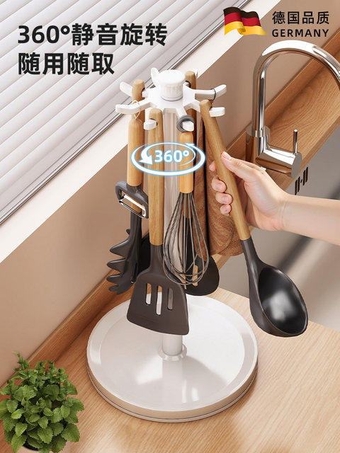 German High-End Rotating Spatula Holder Kitchen Countertop Hook Storage Rack for Spoons, Spatulas, Soup Ladles, and Kitchen Utensils