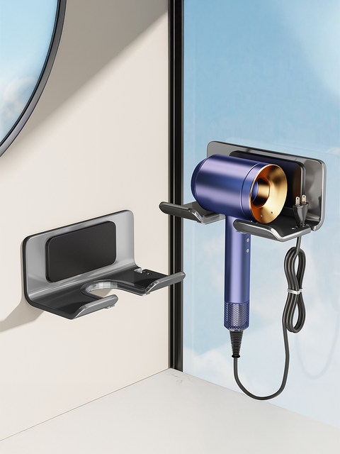 Stainless Steel Hair Dryer Holder, No-Drill Bathroom Wall-Mounted Hair Dryer Rack, Bathroom Wall-Mounted Hair Dryer Stand Storage