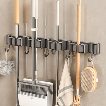 Mop Wall-Mounted Clip, Broom Wall Hanger, No-Drill Hook, Fixed Rack, Bathroom Door Storage Rack, Magic Gadget