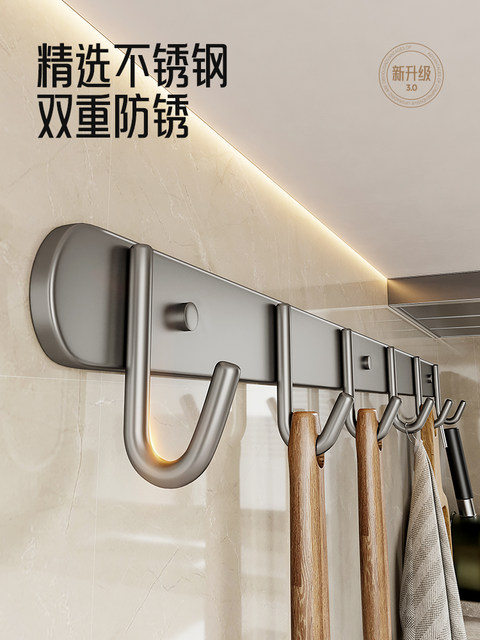 Perforated Stainless Steel Kitchen Hook Wall-Mounted Kitchen Hanging Rod Multi-Functional Hanging Rack for Kitchen Utensils, Spatulas, and Spoons