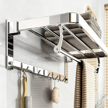 High-End Towel Rack 304 Stainless Steel Bathroom Storage Rack Bathroom Punch-Free Towel Rack Bathroom Hardware Accessories