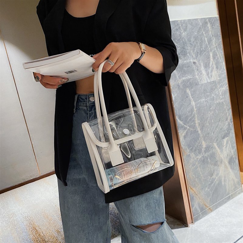 2025 New Fashionable Transparent Pvc Small Square Bag Portable Storage Bag Casual Commuter Bag Shoulder Handbag Women's Bag