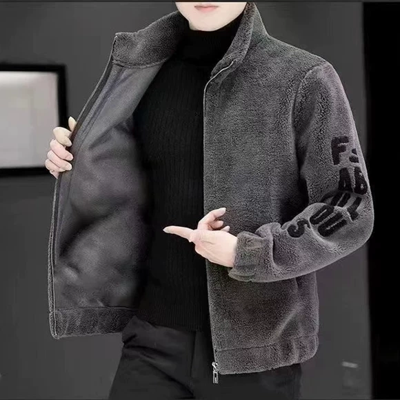 Fashionable Men's Jacket 2024 Autumn and Winter New Thickened Warm Lamb Wool Jacket with Integrated Fur and Wool