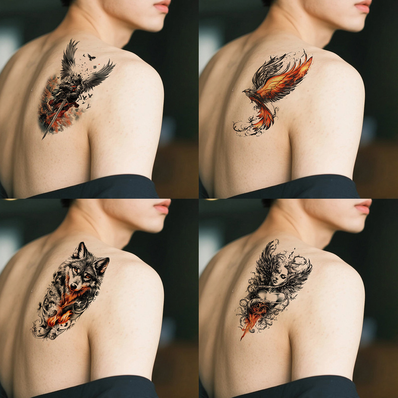 8 Pieces of Colorful Tattoo Stickers, Waterproof and Long-Lasting, for Women to Cover Scars, Wolf Head Flame Tattoo, Personalized Temporary Stickers 8 Pieces of Colorful Tattoo Stickers, Waterproof and Long-Lasting, for Women to Cover Scars, Wolf Head Flame Tattoo, Personalized Temporary Stickers