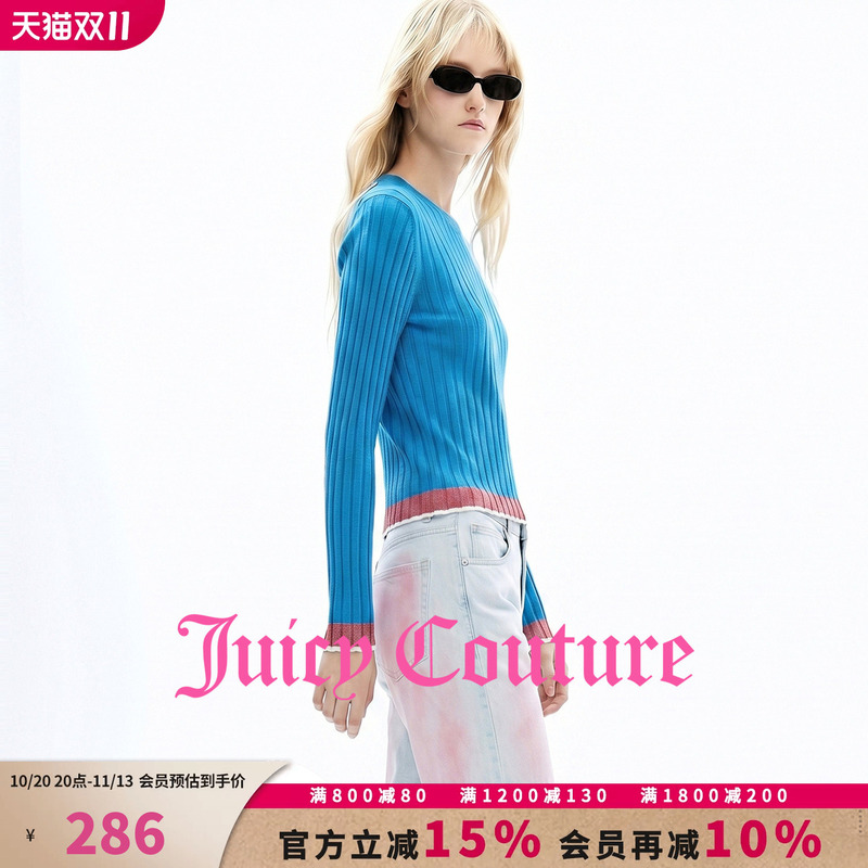 Juicy Couture Orange Knit Sweater for Women, New Spring/Summer 26, Color-Blocking Slim-Fit Ribbed Base Layer Top Juicy Couture Orange Knit Sweater for Women, New Spring/Summer 26, Color-Blocking Slim-Fit Ribbed Base Layer Top