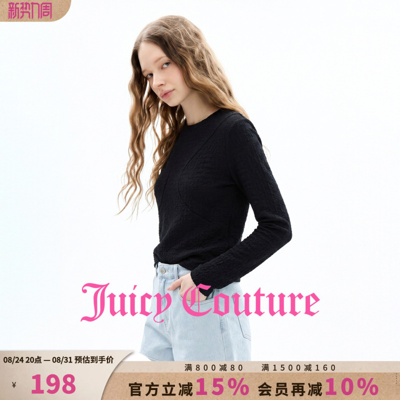 Juicy Couture T-Shirt for Women, New Spring/Summer 26, Long-Sleeve Black Bubble Gauze Base Layer Top Juicy Couture T-Shirt for Women, New Spring/Summer 26, Long-Sleeve Black Bubble Gauze Base Layer Top