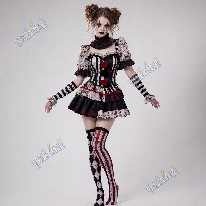 Clown Cosplay Costume Halloween Adult and Children Circus Party Performance Costume Cosplay Horror Parent-Child Outfit Clown Cosplay Costume Halloween Adult and Children Circus Party Performance Costume Cosplay Horror Parent-Child Outfit