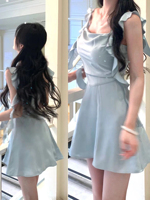 French temperament pure lust style satin dress women's summer skirt design waist slimming ribbon a-line skirt