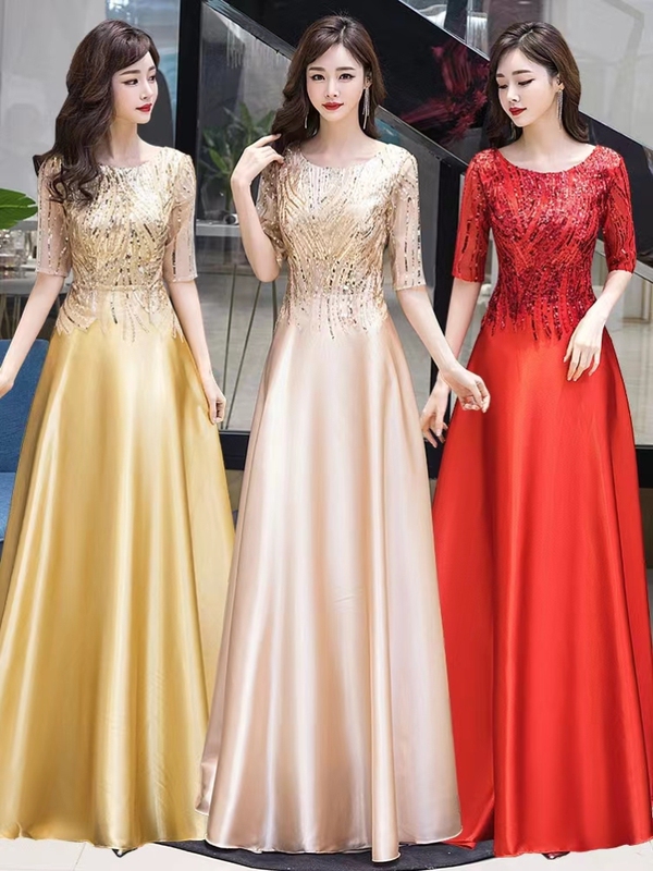 Choir Conductor Performance Outfit for Women, Gold Annual Meeting Evening Dress, 2026 New Model Hostess Art Exam Bridesmaid Dress Choir Conductor Performance Outfit for Women, Gold Annual Meeting Evening Dress, 2026 New Model Hostess Art Exam Bridesmaid Dress