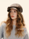 American Retro Street Style Pleated Pu Leather Beret for Women, Autumn and Winter Stylish Coffee-Colored Cloud Painter Hat