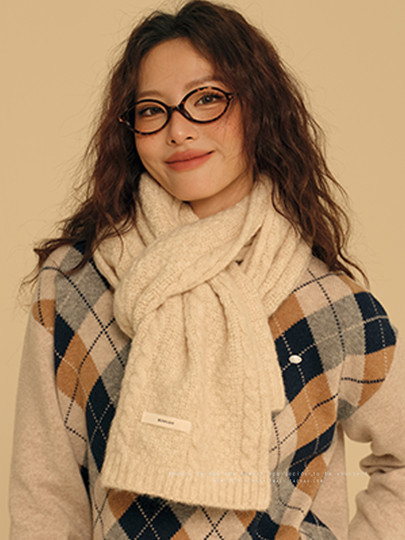 美式复古麻花羊毛围巾女冬季纯色百搭米色加厚保暖长款学院风围脖