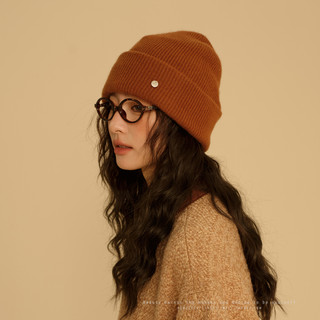 Retro Maillard Caramel-Colored Knitted Woolen Hat for Women in Winter, Gentle Pumpkin-Colored Preppy Style Turban Hat