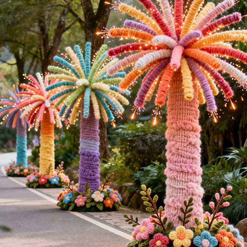 Simulated Fireworks Tree Decoration for Outdoor Use, Creative Fluffy Big Tree with Twisty Sticks, Yarn Tree for Photo Shoots and Displays