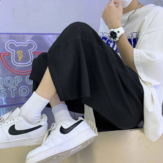 300斤加肥加大男装短裤春夏季港风休闲七分宽松阔腿裤冰丝裤男潮