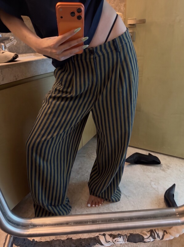In Stock/25Ss Erd Linen Navy Green Vertical Striped Carrot Casual Pants Unisex