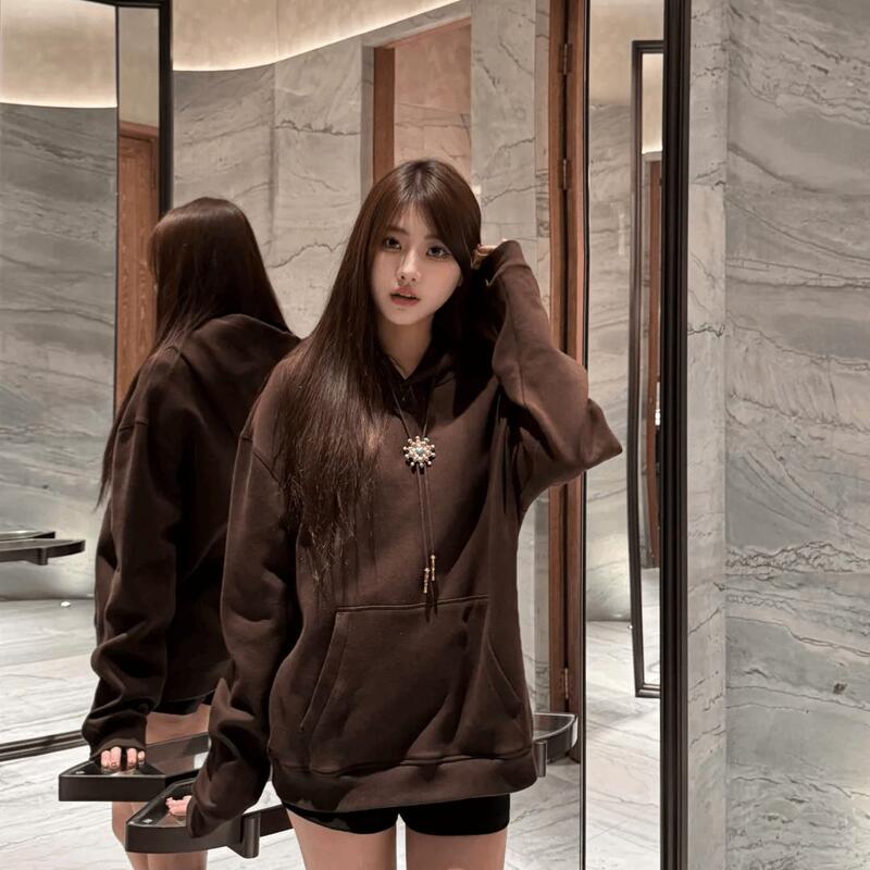 Nliy High-Definition Niche Design Emerald Sunflower Drawstring Hooded Casual Sweatshirt Loose Hoodie Top for Women