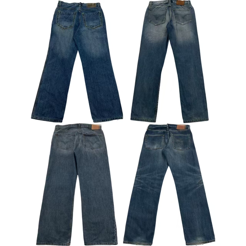 Vintage Jeans American Retro Distressed Work Pants Amekaji Style Straight-Leg Trousers K634