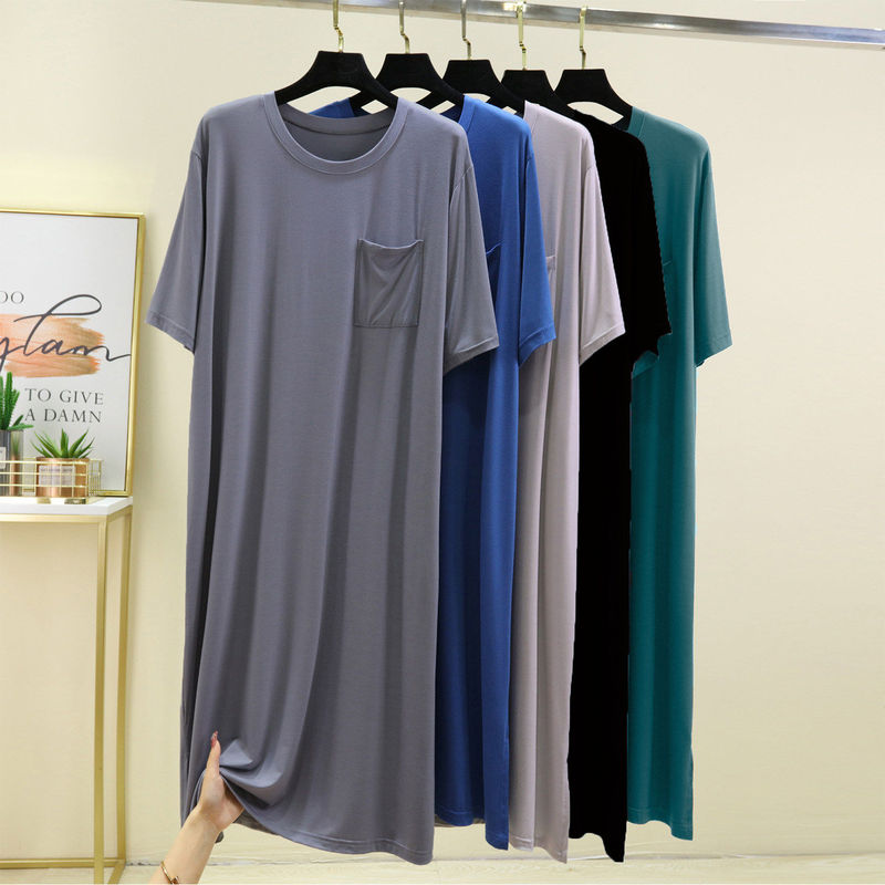 Men's Nightgown, Modal Nightgown, Large Size Bathrobe, Summer Thin Loose Short-Sleeved Dressing Gown, Mid-Length Sleepwear Men's Nightgown, Modal Nightgown, Large Size Bathrobe, Summer Thin Loose Short-Sleeved Dressing Gown, Mid-Length Sleepwear