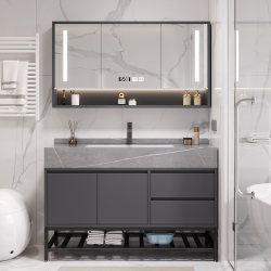 Light Luxury Slate Bathroom Cabinet Combination Smart Solid Wood Washbasin Floor-Standing Bathroom Face Washbasin Cabinet