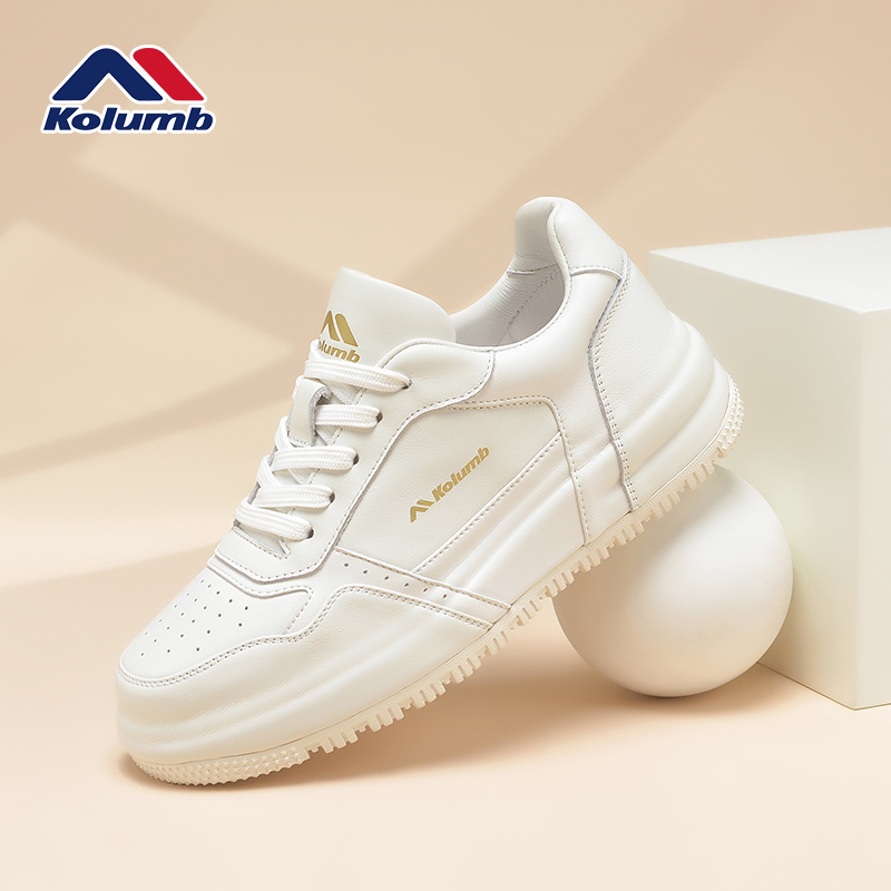 Kolumb New White Sneakers for Women 2026 Summer Genuine Leather Casual Shoes Women's Thick-Soled Sports Shoes