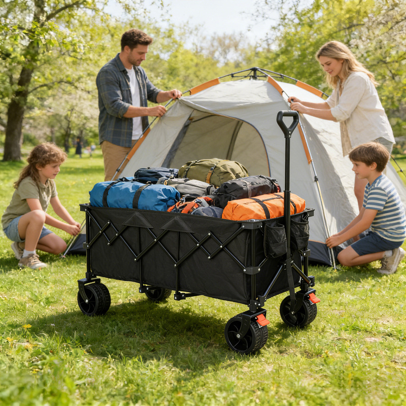 Outdoor Extra-Large Camping Cart, Foldable, Extended and Widened, Large Capacity Picnic Cart, Stall Cart, Portable Camping Trolley