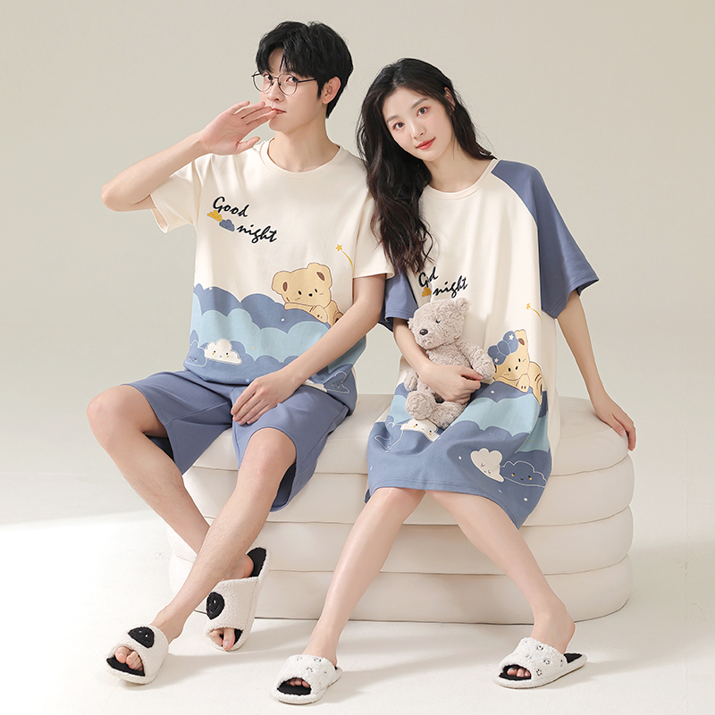 Victoria Couple Pajamas Summer Pure Cotton Short-Sleeved One for Men and One for Women 2026 New Home Wear Set
