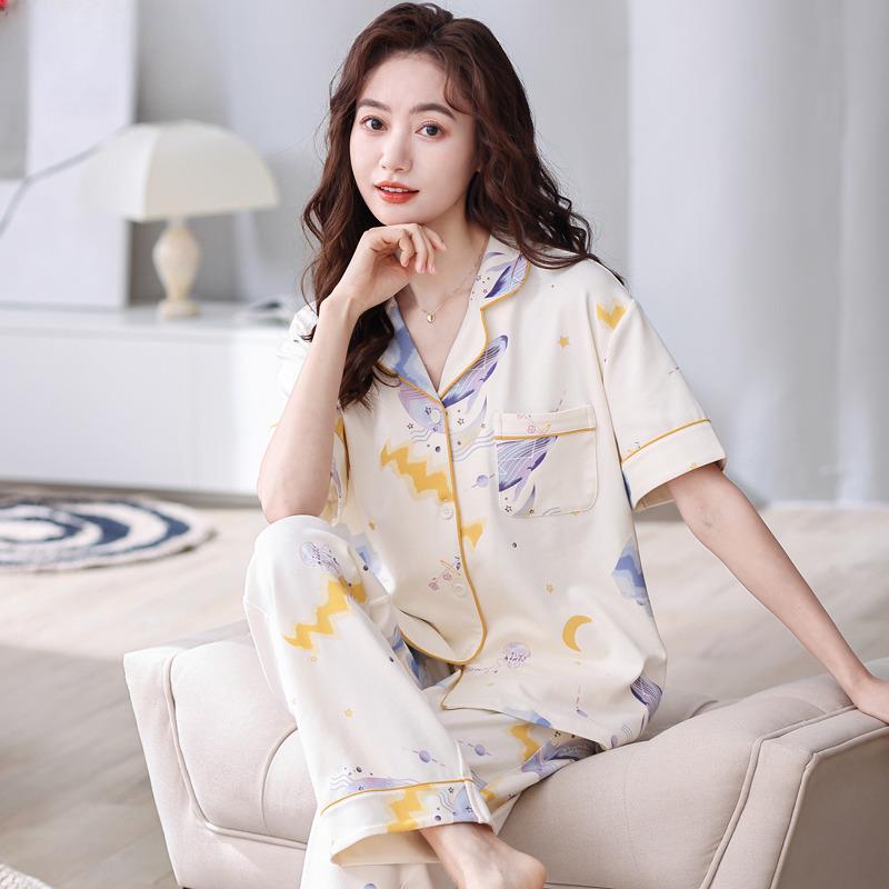 Victoria 2026 New Pure Cotton Pajamas Women's Short-Sleeved Long Pants Large Size Cardigan Home Wear Set