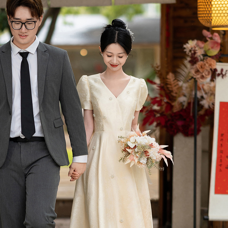 Dress for Marriage Registration, 2026 New Style, High-End, Can Be Worn Casually, Toast Dress, Bride's Engagement and Wedding Dress for Women Dress for Marriage Registration, 2026 New Style, High-End, Can Be Worn Casually, Toast Dress, Bride's Engagement and Wedding Dress for Women