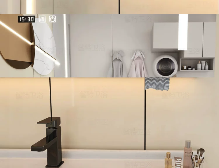 tủ gương phòng tắm Phòng tắm phong cách kem tủ gương phòng tắm thông minh riêng biệt bằng gỗ nguyên khối treo tường gương trang điểm có giá để đồ có đèn tủ gương treo phòng tắm gương nhà tắm có tủ