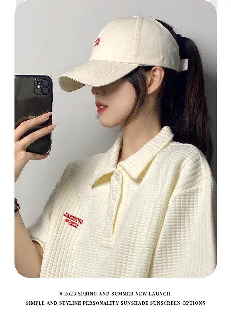 кепка для бадминтона 可扎高马尾棒球帽女新款空顶硬顶鸭舌帽子镂空大头围显脸小宽檐r