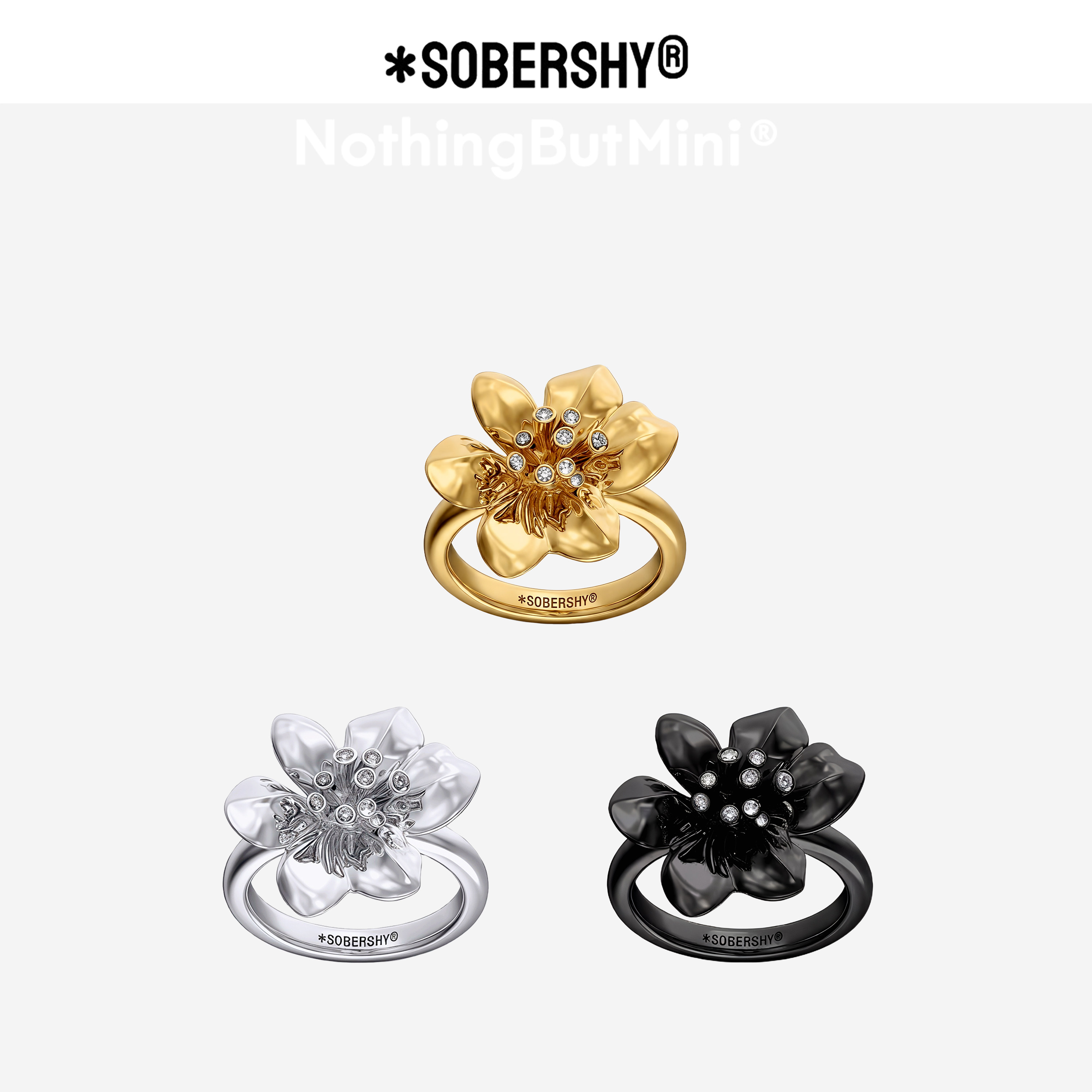 Twin Lily Flower Plain Ring 3 Colors