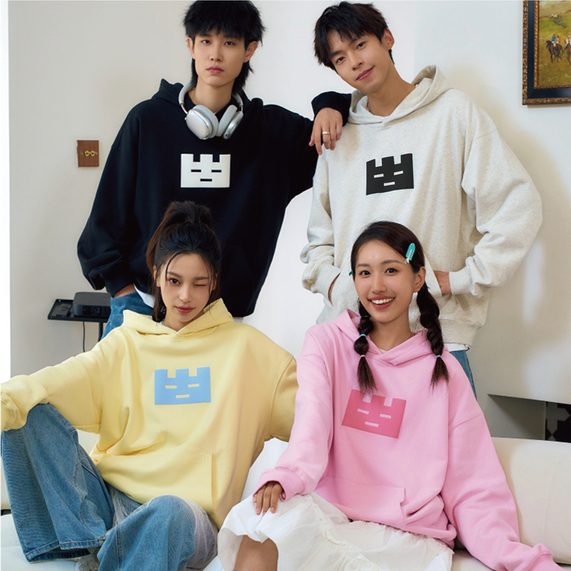 Tgwall'No Worries Little Square' Foam Print Unisex Hoodie Jacket Loose Couple Hooded Sweatshirt