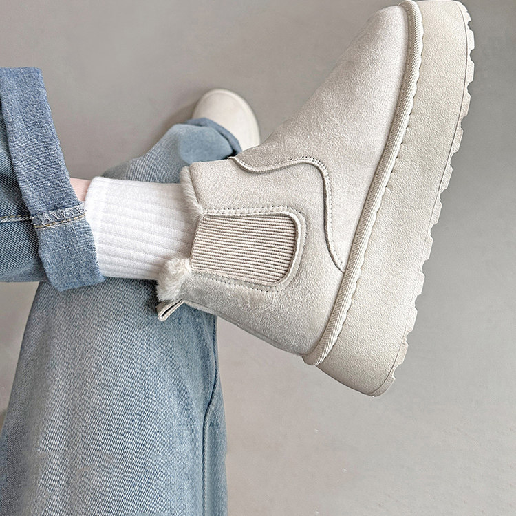 レディース厚底スノーブーツ、2025年冬新作、フリース裏地付き、厚手で暖かいブーツ、パンのようなレディースシューズ、東北風コットンパッド入りシューズ