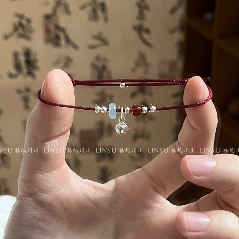 Lin Yu "Wan Qingling" S925 Silver Bell Bracelet Anklet Red String New Chinese Style Gift for Best Friends and Couples Lin Yu "Wan Qingling" S925 Silver Bell Bracelet Anklet Red String New Chinese Style Gift for Best Friends and Couples