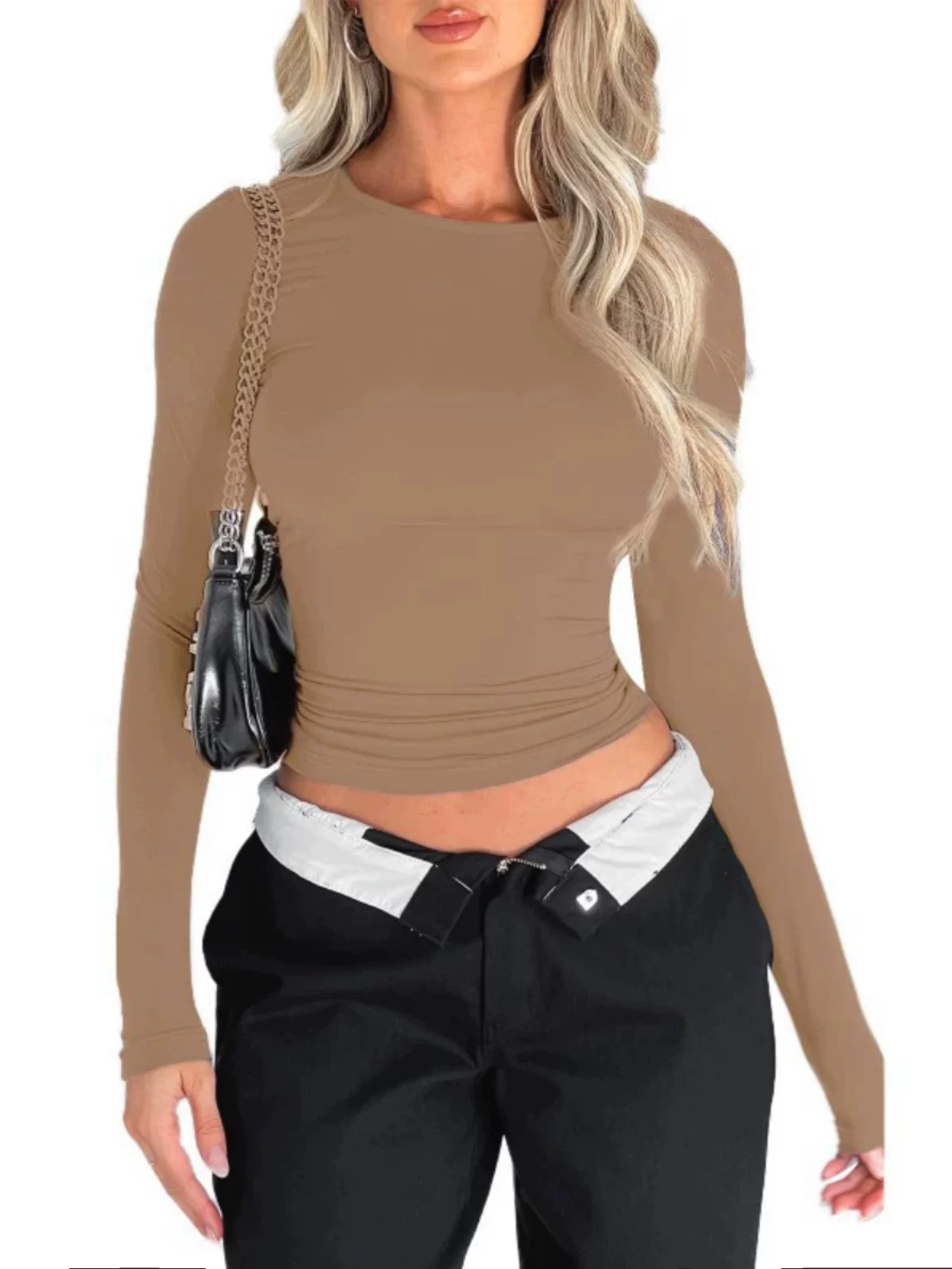 WOMEN's Slim Fit Long Sleeved T-Shirt Women's Pure Color Slim Sleeve T-shirt