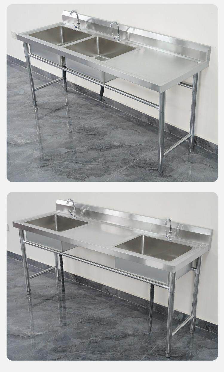 Мойка двойная 304商用不锈钢厨房水槽带平台家用洗菜池洗手盆一体洗碗洗衣水槽 OTHER