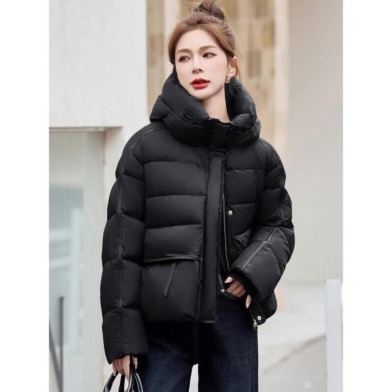 Women's Short Puffer down Jacket 2026 Winter New Style for Petite Figures, Hooded Loose Fit, White Duck down Coat, Thickened