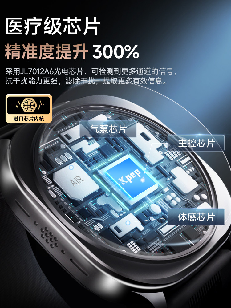 Kpep Air Pump Type Blood Pressure and Blood Sugar Risk Assessment Voice Broadcast Pressure-Type Blood Pressure Measurement Watch High-Precision Non-Invasive Uric Acid and Blood Lipid Risk Assessment Bluetooth Call Function