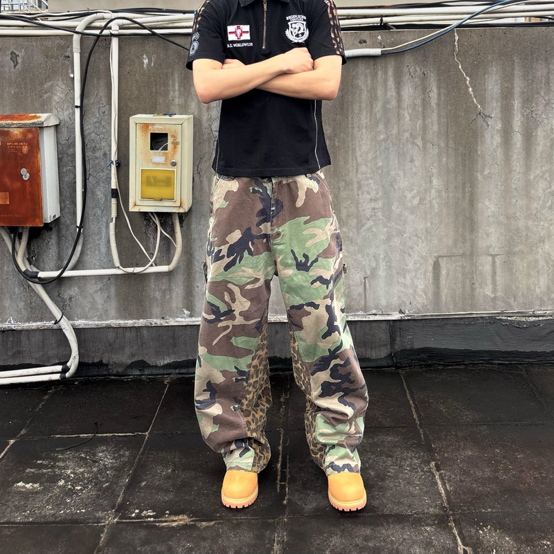 Cleanfit American Street Style Camouflage Niche Jeans Unisex Trendy Brand Loose Niche Leopard Print Patchwork Long Pants Cleanfit American Street Style Camouflage Niche Jeans Unisex Trendy Brand Loose Niche Leopard Print Patchwork Long Pants