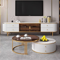 Italian light luxury round coffee table small apartment living room 2024 new high-end slate coffee table TV base cabinet