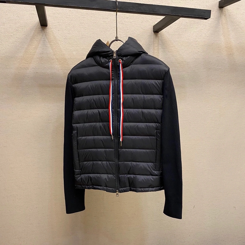 American Casual Hooded Wool Knit Patchwork Lightweight Slim down Jacket Short Winter Sweater Cardigan for Men and Women