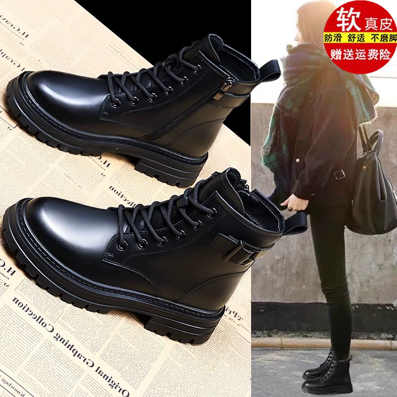 Брендовые кожаные ботинки Martin; женские ботинки; коллекция 2025 года; сезон осень-зима; новая женская обувь; полусапожки из мягкой кожи на толстой подошве; бархатная теплая хлопковая обувь